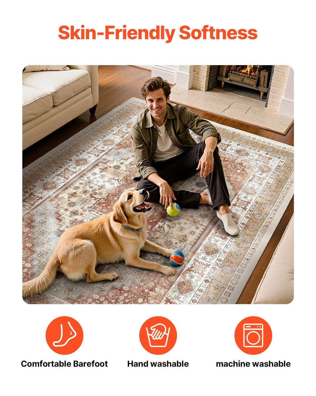 VEVOR Area Rug, 5 x 7 ft Large Washable Rug, Non-Slip and Tear-Resistant Soft Carpet, Pet & Child Friendly Modern Area Rugs, Indoor Mat for Bedroom, Office, Living Room, Kids Room, Entryway, Blue