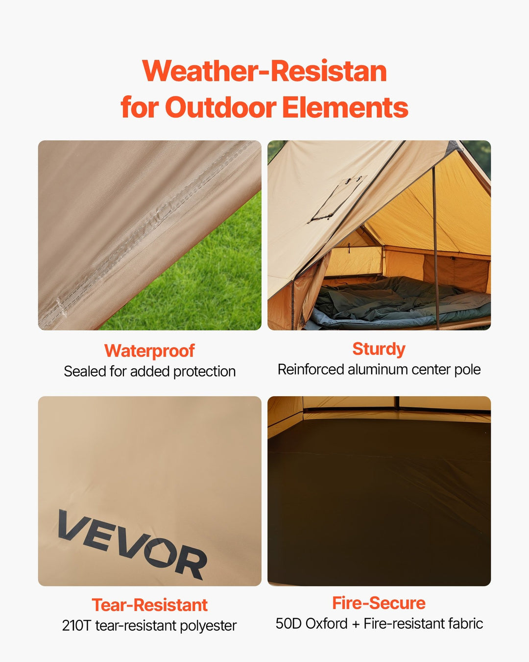 VEVOR Camping Hot Tent, 2 Persons Cabin Tent with Stove Jack & Poles, Waterproof Winter Tents Shelters with Fireproof Ground Mat, Portable 4 Season Tents for Hiking Fishing Hunting Backpacking