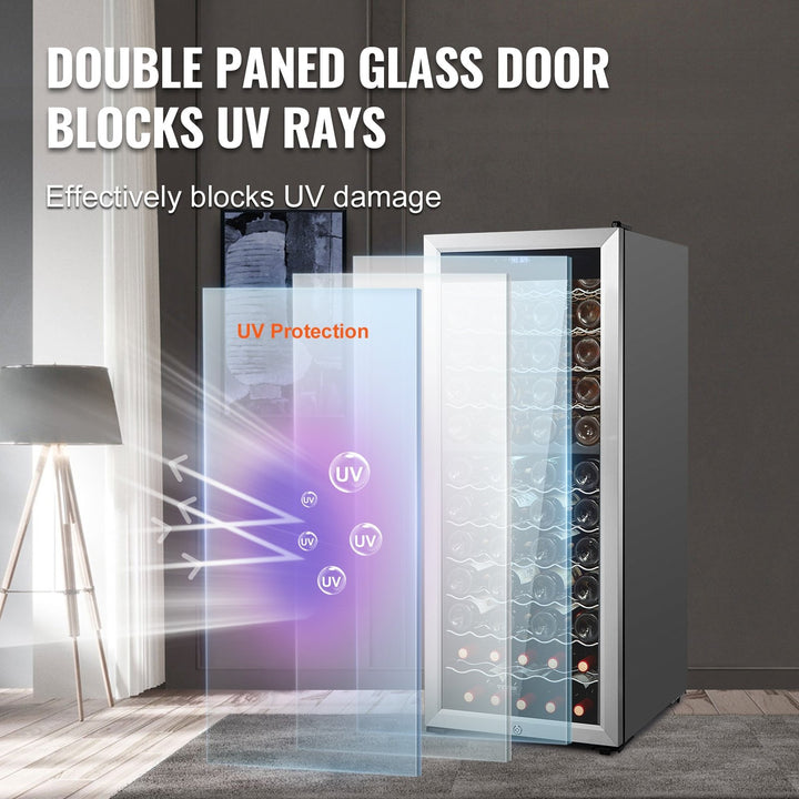 VEVOR 80-Bottle Wine Cooler, Dual Zone & Dual Temperature Wine Fridge, Freestanding Refrigerator with Circulating Air-cooling and Digital Control, Mirrored Glass Door with UV Protection, for Home Bar