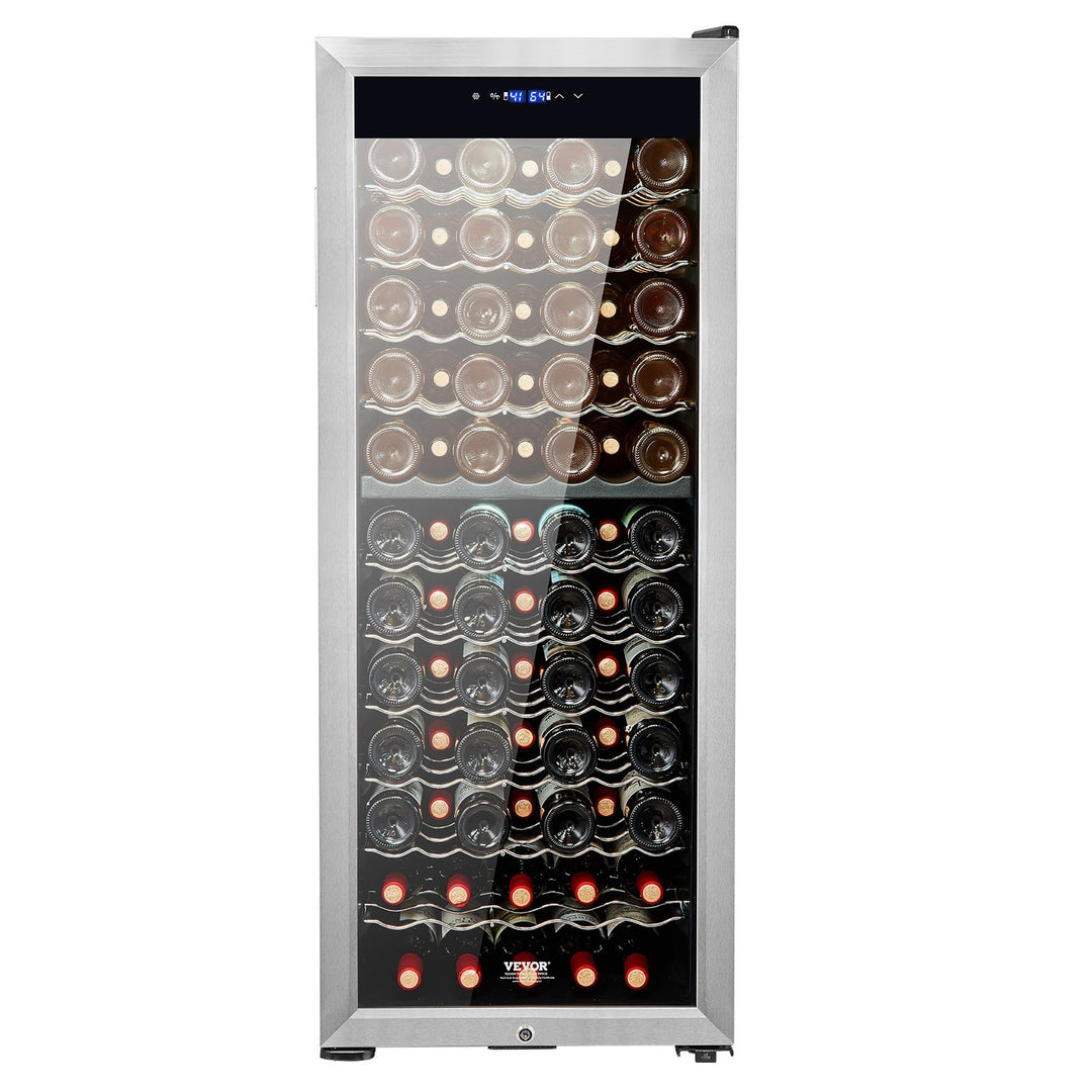 VEVOR 80-Bottle Wine Cooler, Dual Zone & Dual Temperature Wine Fridge, Freestanding Refrigerator with Circulating Air-cooling and Digital Control, Mirrored Glass Door with UV Protection, for Home Bar