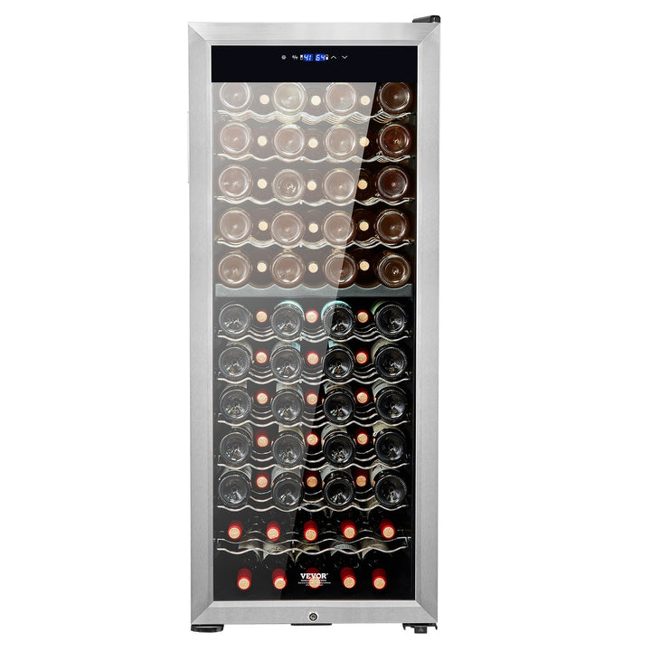 VEVOR 80-Bottle Wine Cooler, Dual Zone & Dual Temperature Wine Fridge, Freestanding Refrigerator with Circulating Air-cooling and Digital Control, Mirrored Glass Door with UV Protection, for Home Bar
