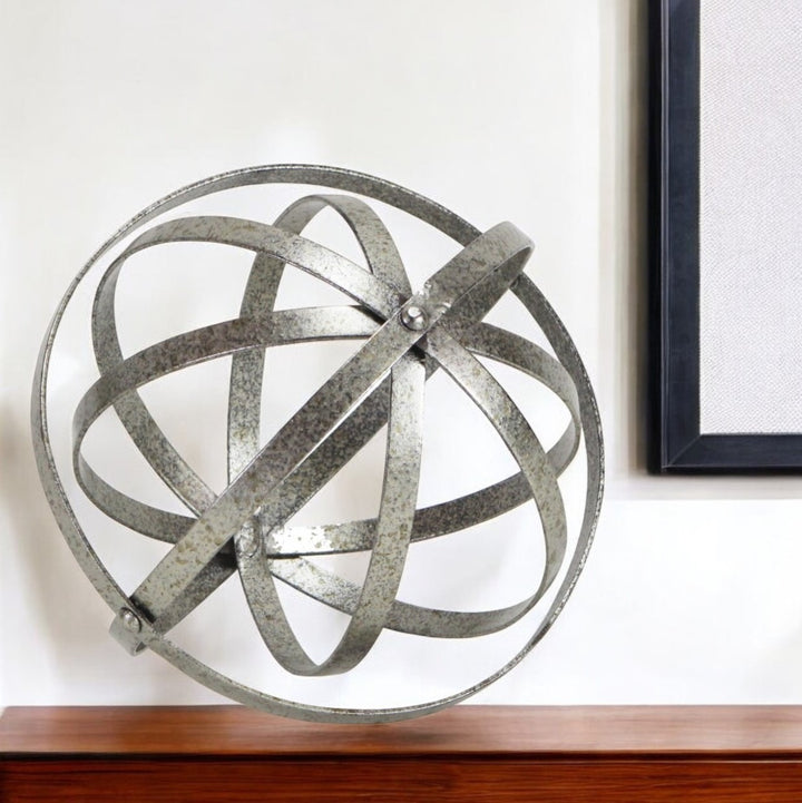 8" Speckled Gray Metal Orb Decorative Tabletop Sculpture