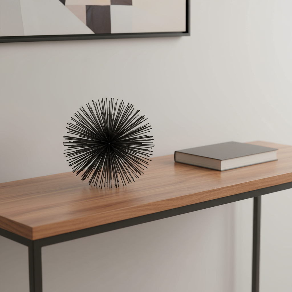 8" Silver Metal Spiky Sphere Tabletop Sculpture