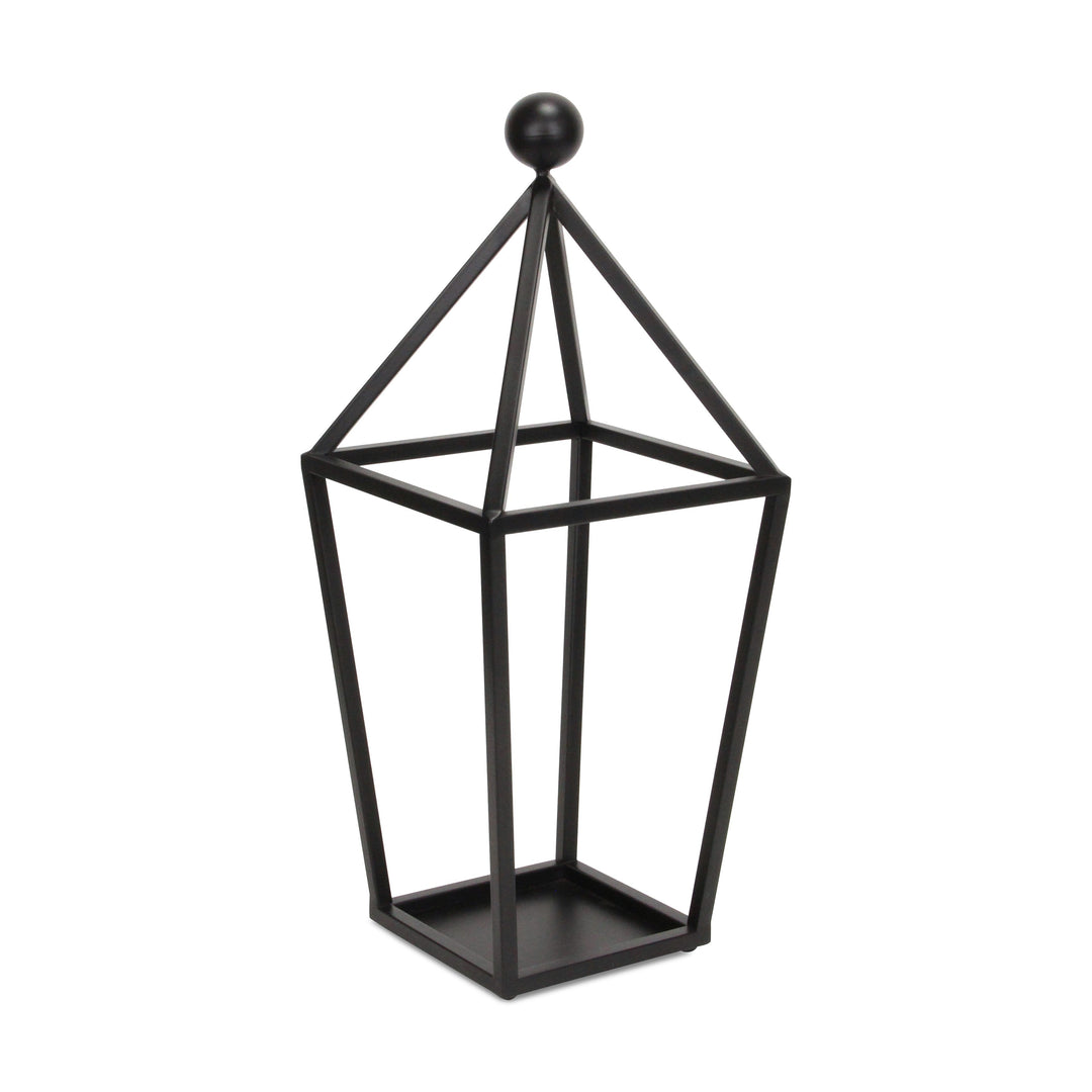 24" Black Geometric Metal Tabletop Lantern Candle Holder