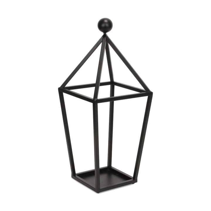 24" Black Geometric Metal Tabletop Lantern Candle Holder