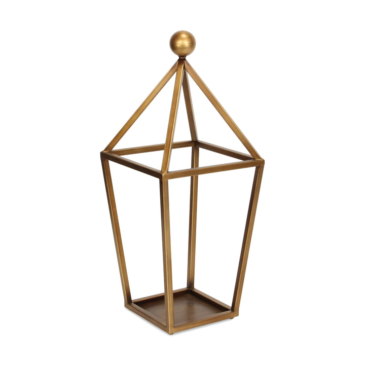 24" Gold Geometric Metal Tabletop Lantern Candle Holder