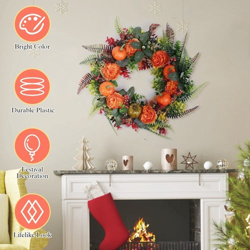 17.71″ Autumn Wreath with Pumpkin & Berries – Fall Door Decor | Trufairs