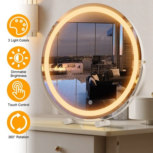 19″ Round LED Halo Vanity Makeup Mirror – 3 Lighting Colors & Dimmable | Trufairs