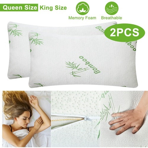 2-Pack Queen Bamboo Memory Foam Pillows – Hypoallergenic Shredded Fill & Washable Cover | Trufairs