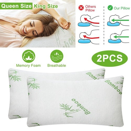 2-Pack Queen Bamboo Memory Foam Pillows – Hypoallergenic Shredded Fill & Washable Cover | Trufairs