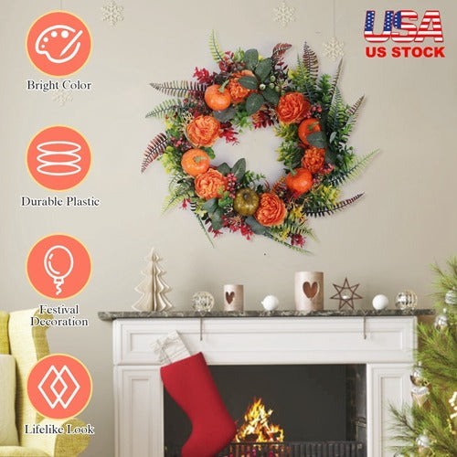 17.71″ Autumn Wreath with Pumpkin & Berries – Fall Door Decor | Trufairs