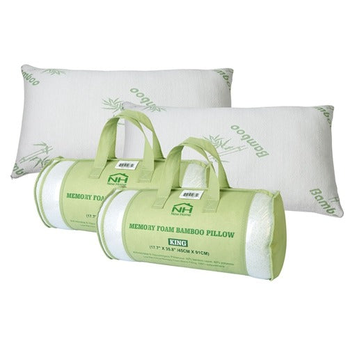 2-Pack Queen Bamboo Memory Foam Pillows – Hypoallergenic Shredded Fill & Washable Cover | Trufairs