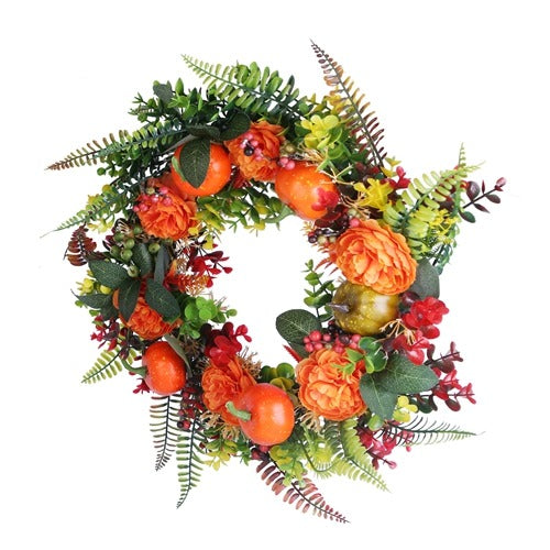 17.71″ Autumn Wreath with Pumpkin & Berries – Fall Door Decor | Trufairs