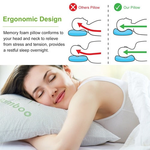 2-Pack Queen Bamboo Memory Foam Pillows – Hypoallergenic Shredded Fill & Washable Cover | Trufairs