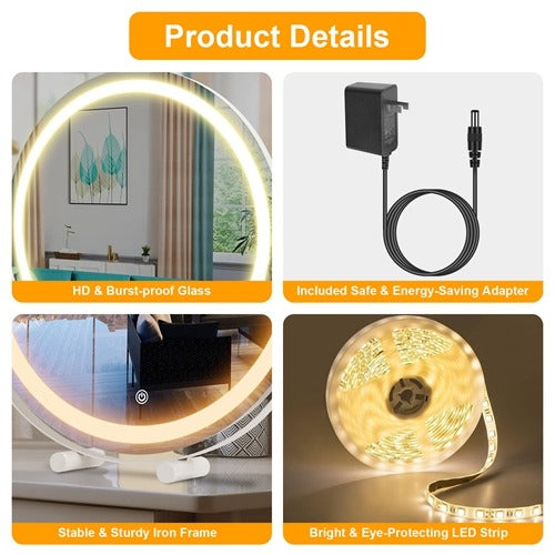 19″ Round LED Halo Vanity Makeup Mirror – 3 Lighting Colors & Dimmable | Trufairs