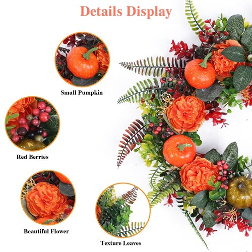17.71″ Autumn Wreath with Pumpkin & Berries – Fall Door Decor | Trufairs