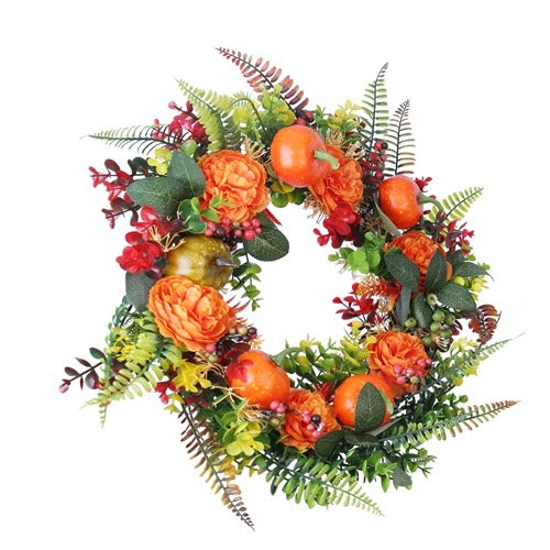17.71″ Autumn Wreath with Pumpkin & Berries – Fall Door Decor | Trufairs