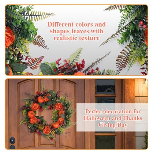 17.71″ Autumn Wreath with Pumpkin & Berries – Fall Door Decor | Trufairs