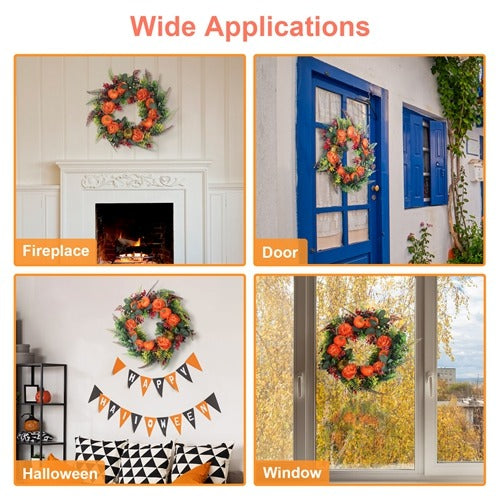 17.71″ Autumn Wreath with Pumpkin & Berries – Fall Door Decor | Trufairs