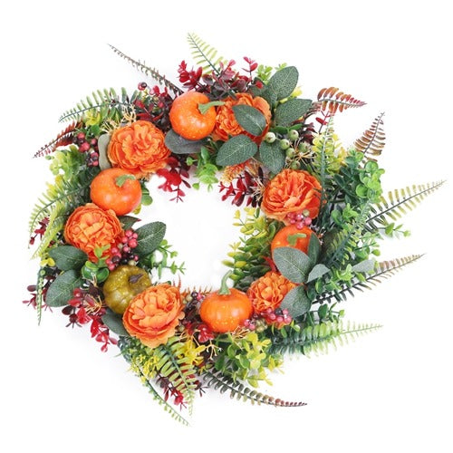 17.71″ Autumn Wreath with Pumpkin & Berries – Fall Door Decor | Trufairs