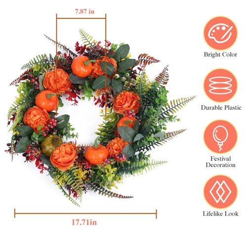 17.71″ Autumn Wreath with Pumpkin & Berries – Fall Door Decor | Trufairs