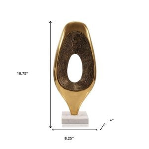 19" Gold And White Aluminum And Marble Abstract Tabletop Sculpture