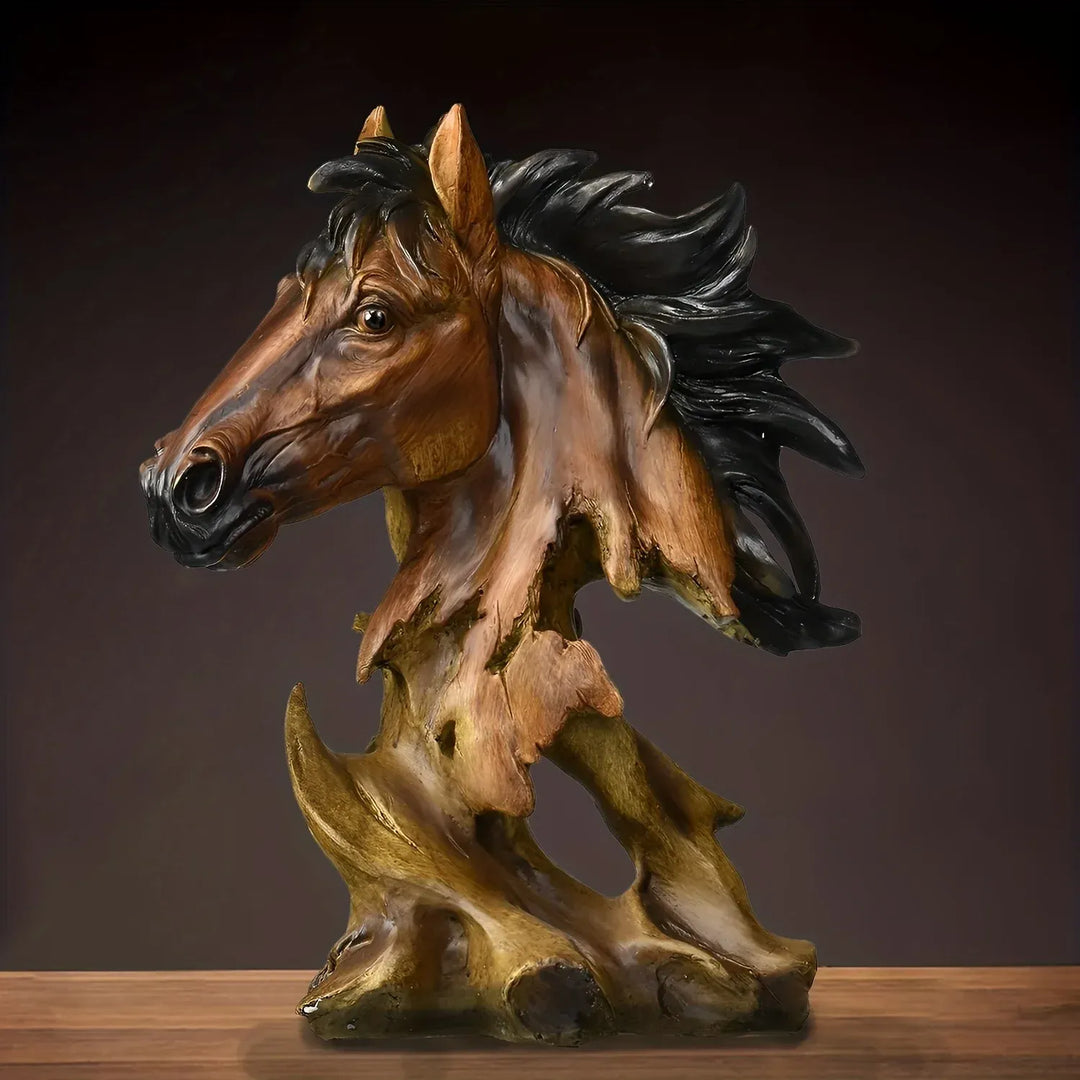 11" Antiqued Bronze And Black Polyresin Horse Tabletop Sculpture