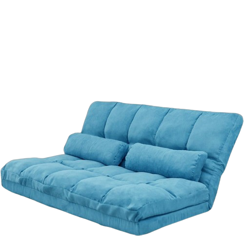 Double Chaise Lounge Sofa Floor Couch and Sofa with Two Pillows, Comfortable Seating for Living Room, Relaxing Furniture, Blue