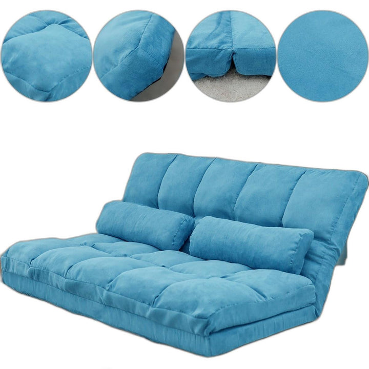 Double Chaise Lounge Sofa Floor Couch and Sofa with Two Pillows, Comfortable Seating for Living Room, Relaxing Furniture, Blue