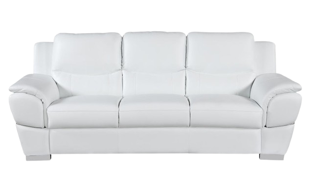85" White Leather Sofa With Silver Legs
