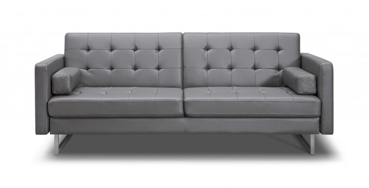 Elegant 80" Gray Faux Leather Sleeper Sofa with Silver Legs - Contemporary Comfort & Style