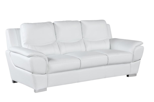 85" White Leather Sofa With Silver Legs