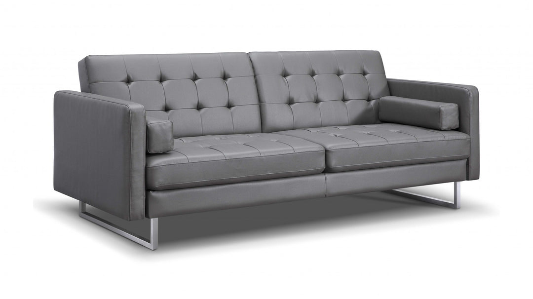 Elegant 80" Gray Faux Leather Sleeper Sofa with Silver Legs - Contemporary Comfort & Style