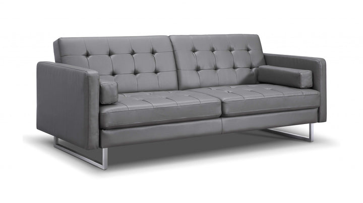 Elegant 80" Gray Faux Leather Sleeper Sofa with Silver Legs - Contemporary Comfort & Style