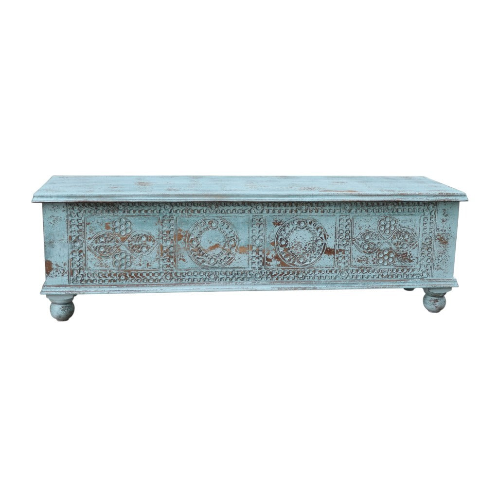 NEW 54" Aqua Carved And Distressed Solid Wood Lift Top Coffee Table