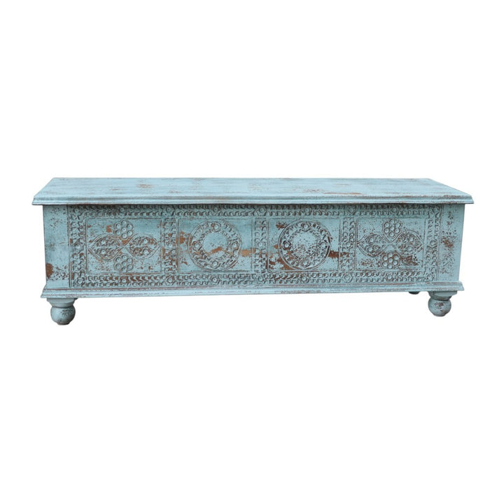 NEW 54" Aqua Carved And Distressed Solid Wood Lift Top Coffee Table