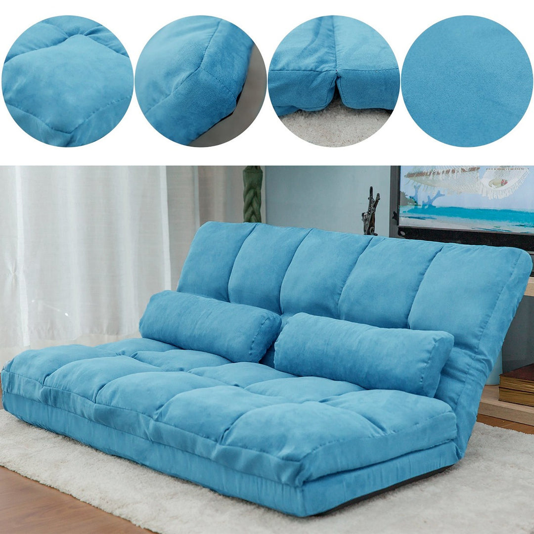 Double Chaise Lounge Sofa Floor Couch and Sofa with Two Pillows, Comfortable Seating for Living Room, Relaxing Furniture, Blue