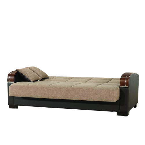 87" Brown Polyester Convertible Futon Sleeper Sofa And Toss Pillows With Storage