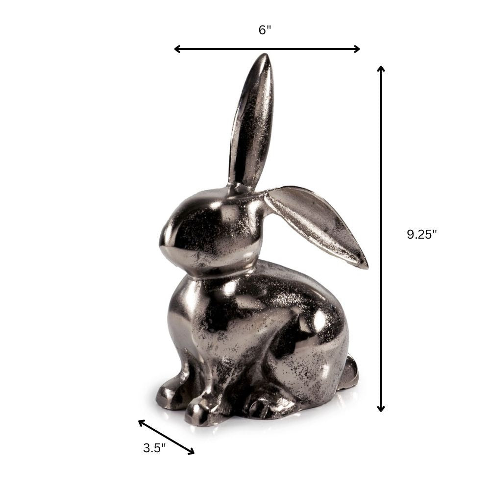 9" Silver Aluminum Rabbit Tabletop Sculpture