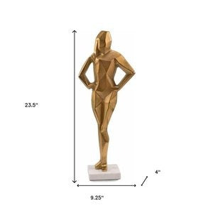 24" Gold And White Aluminum And Marble Woman Tabletop Sculpture