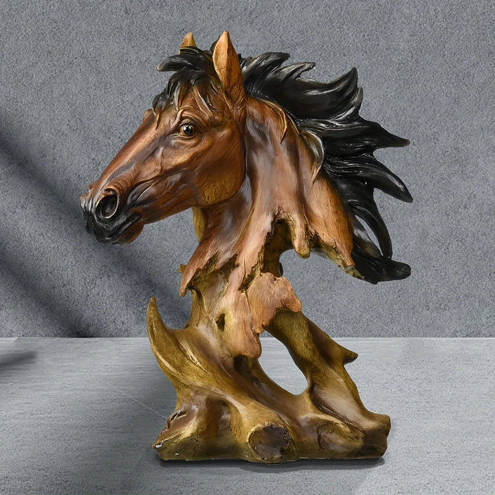 11" Antiqued Bronze And Black Polyresin Horse Tabletop Sculpture
