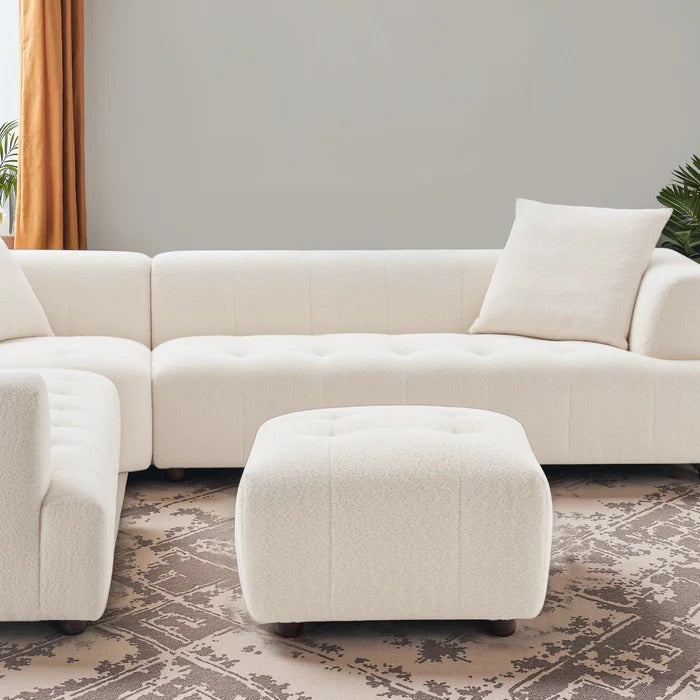 Kaynes Chic Tufted Ivory Boucle Ottoman
