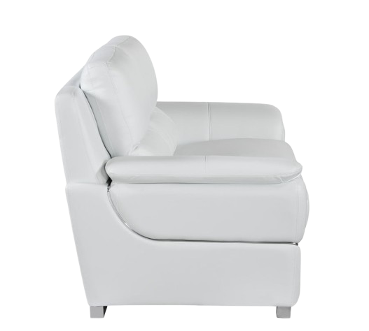 85" White Leather Sofa With Silver Legs