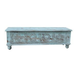 NEW 54" Aqua Carved And Distressed Solid Wood Lift Top Coffee Table