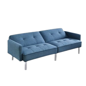 85" Blue Polyester Blend Convertible Futon Sleeper Sofa And Toss Pillows With Silver Legs