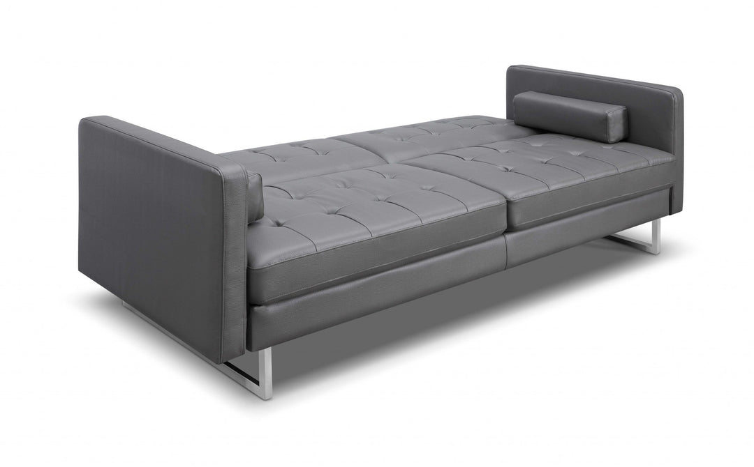 Elegant 80" Gray Faux Leather Sleeper Sofa with Silver Legs - Contemporary Comfort & Style