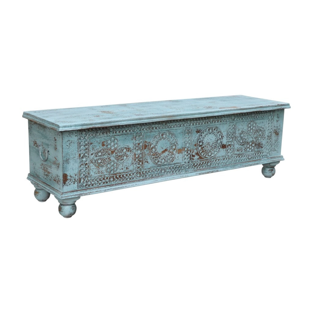 NEW 54" Aqua Carved And Distressed Solid Wood Lift Top Coffee Table