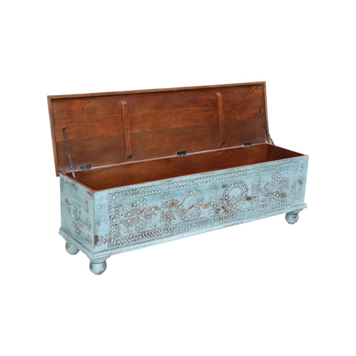 NEW 54" Aqua Carved And Distressed Solid Wood Lift Top Coffee Table