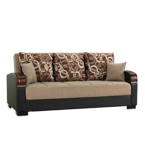87" Brown Polyester Convertible Futon Sleeper Sofa And Toss Pillows With Storage