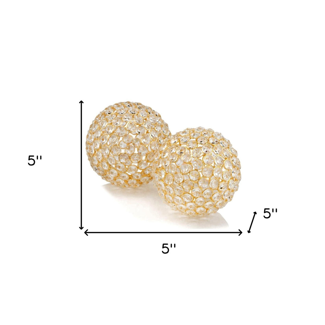 Set Of Two 5" Silver And Clear Faux Crystal Decorative Orb Sculptures